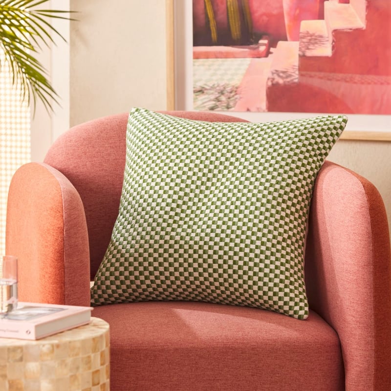 Tula Green Check Cushion