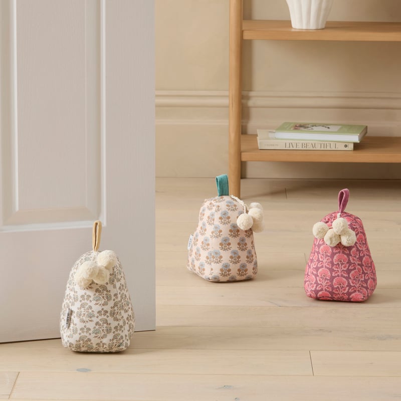 Woodblock Natural Floral Door Stop