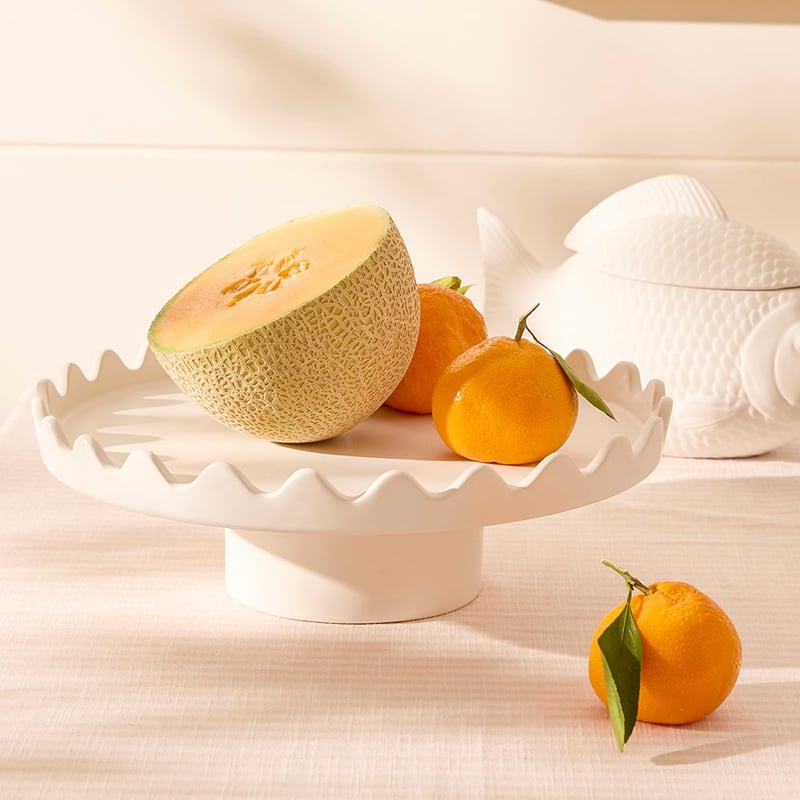 Scalloped White Round Decorative Bowl