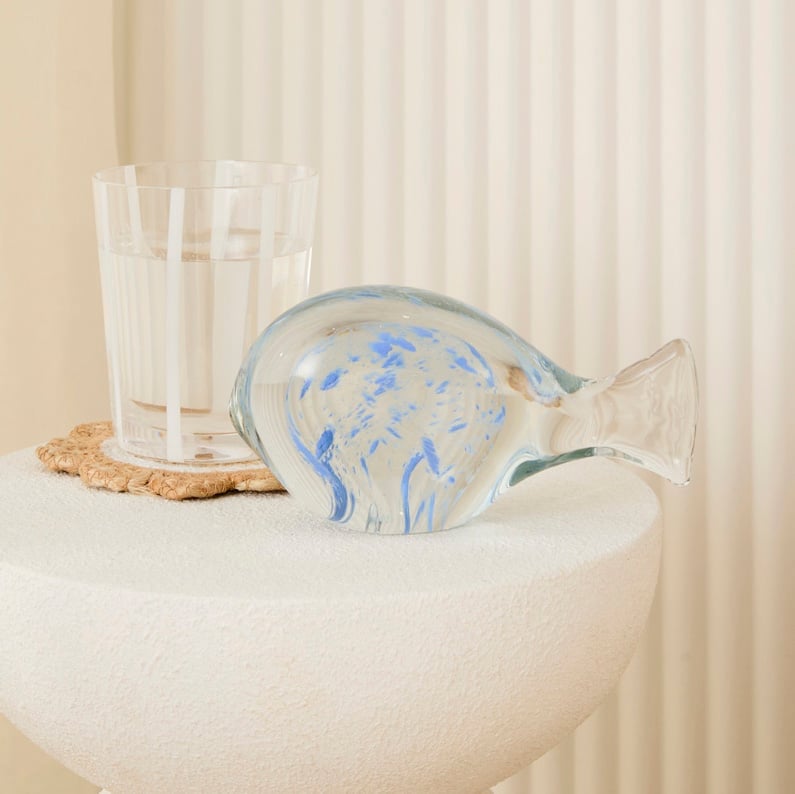 Glass Fish Clear & Blue Ornament