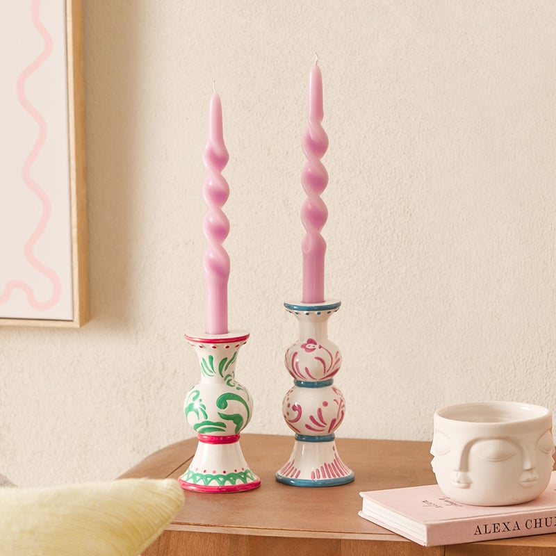 Aruba Green & Pink Handpainted Candleholder