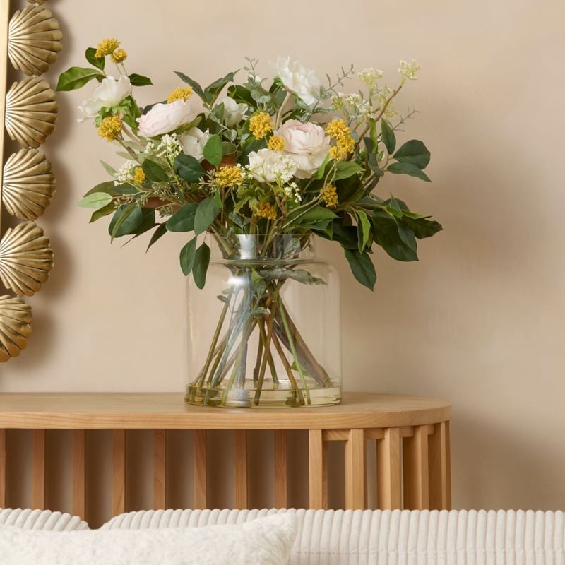 Fleurs dans l'eau Pink Roses & Yellow Buttons