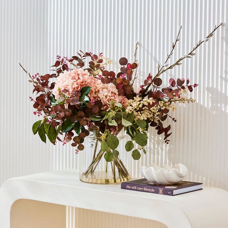 Fleurs dans l'eau Pink Hydrangea & Pussy Willow