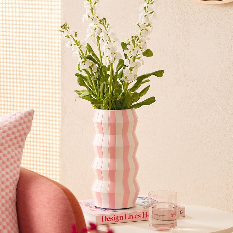 Maja Off White & Pink Stripe Large Vase
