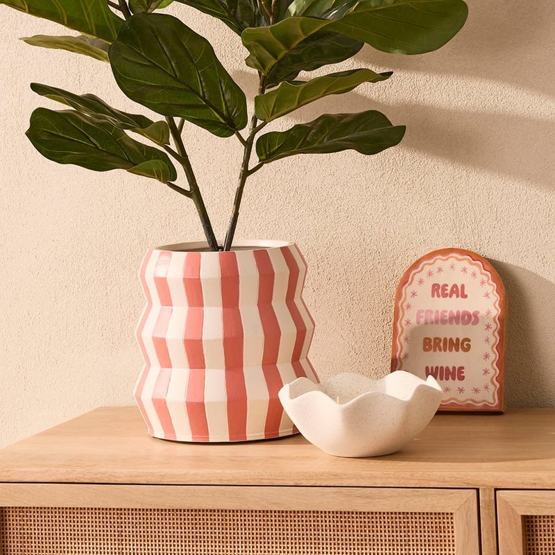 Maja Off White & Coral Stripe Pot