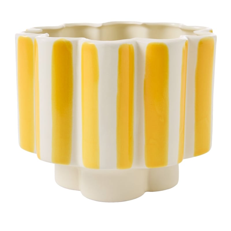 Flower Off White & Yellow Stripe Pot