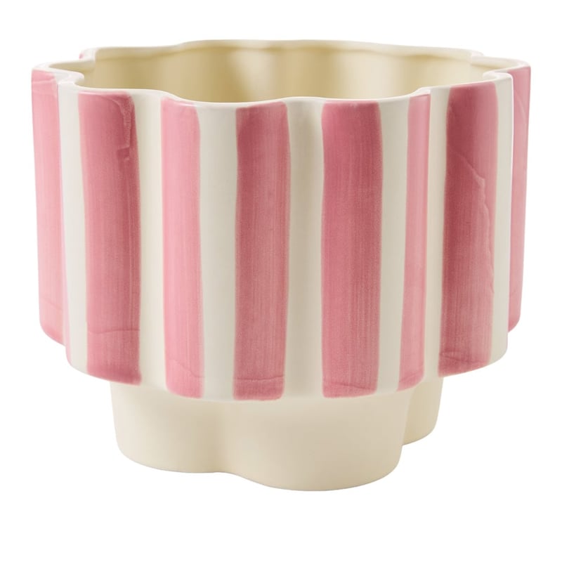 Flower Off White & Pink Stripe Pot
