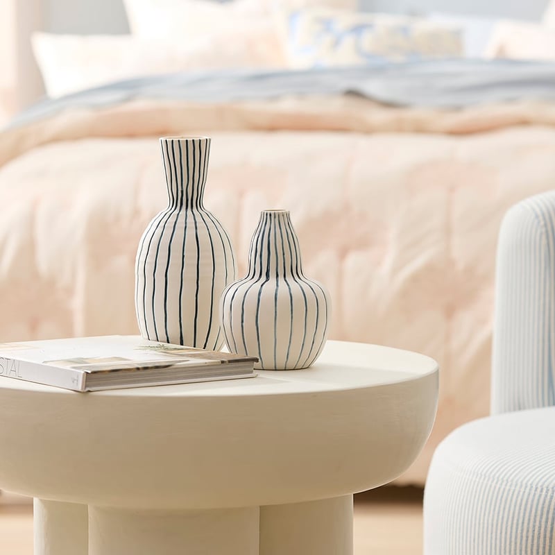 Elio Stripe White & Blue Belly Vase