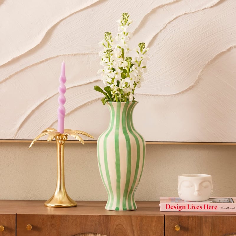 Cleo White & Green Stripe Vase