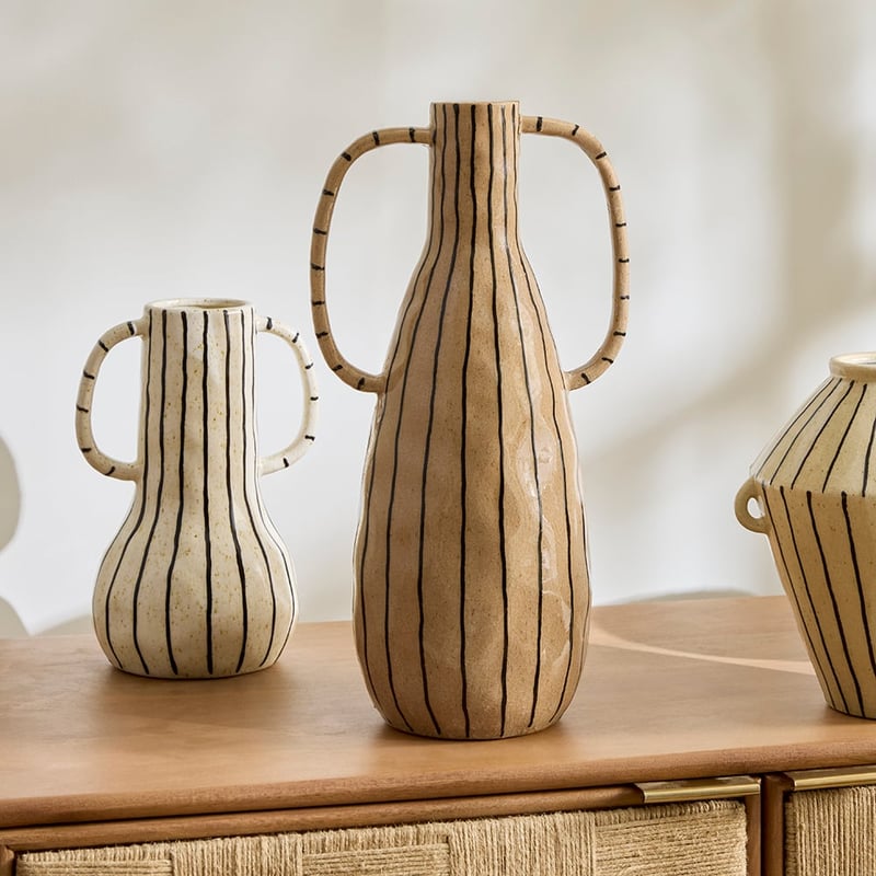 Paloma Taupe & Black Stripe Large Vase