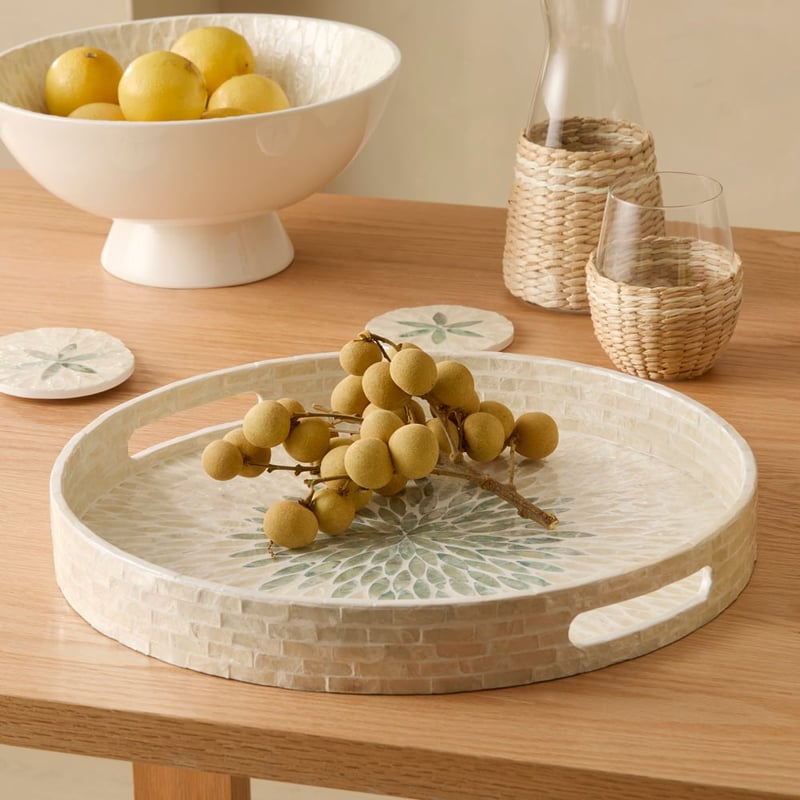 Sicily Capiz Ivory Starburst Round Tray
