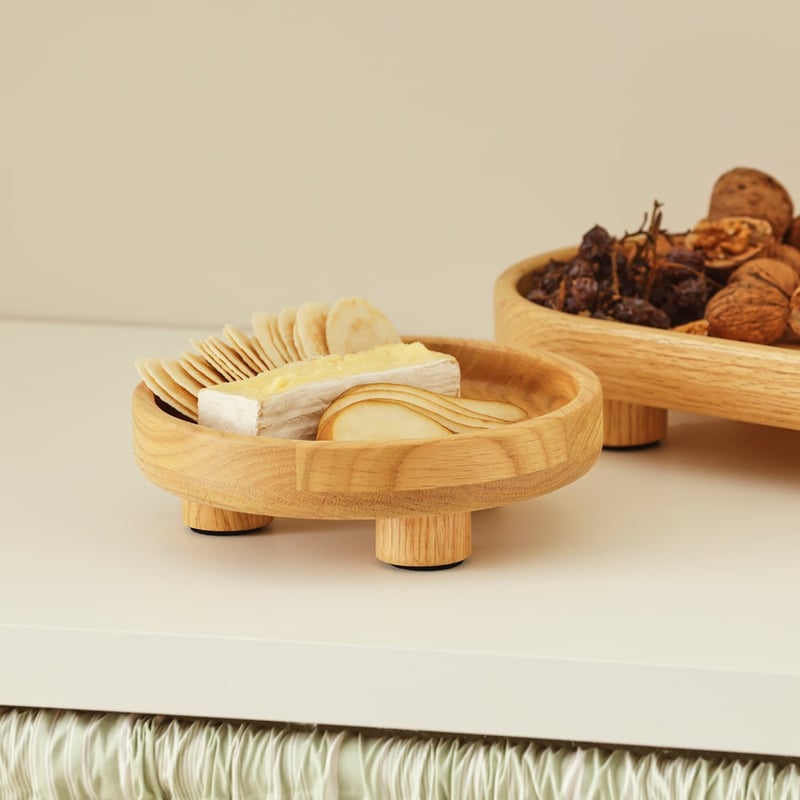Banto Natural Oak Round Footed Tray