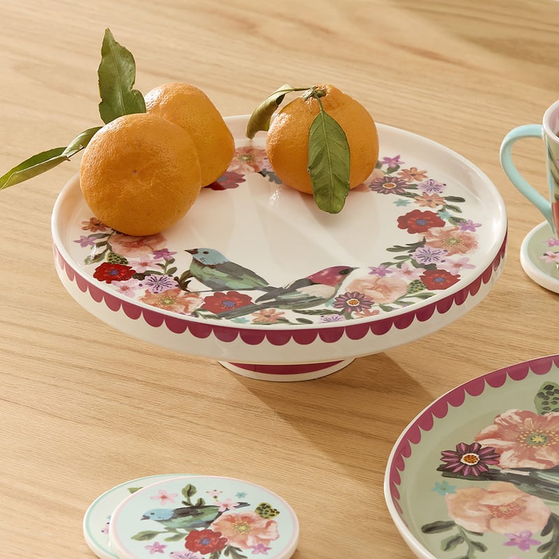 Winter Berry Bird Floral Bird Cake Stand