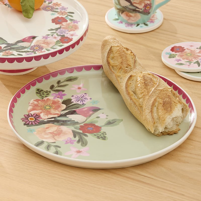 Winter Berry Bird Green Bird Round Platter