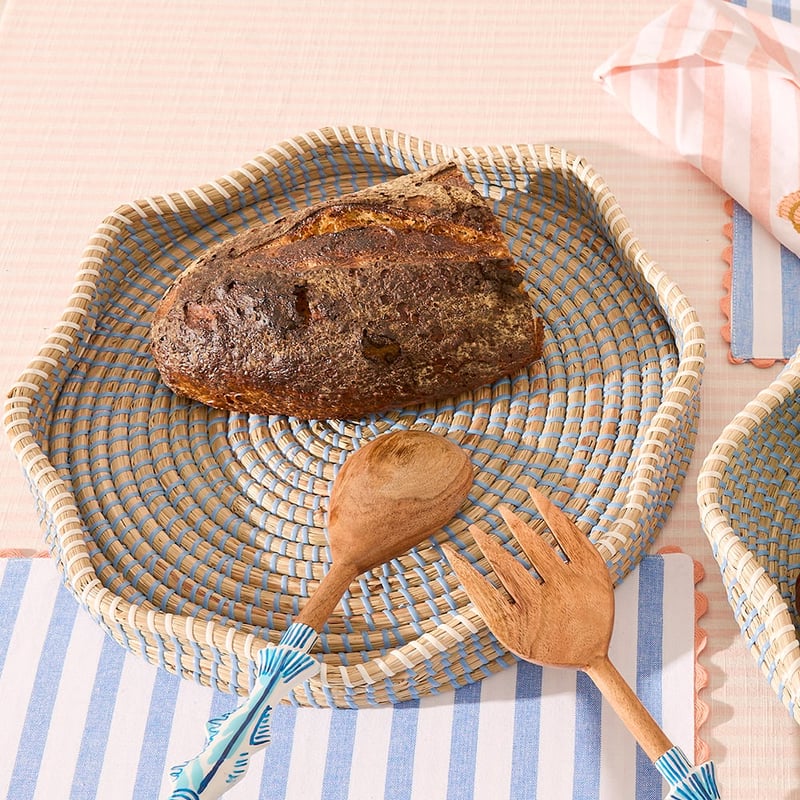 Scallop Blue Rattan Tray