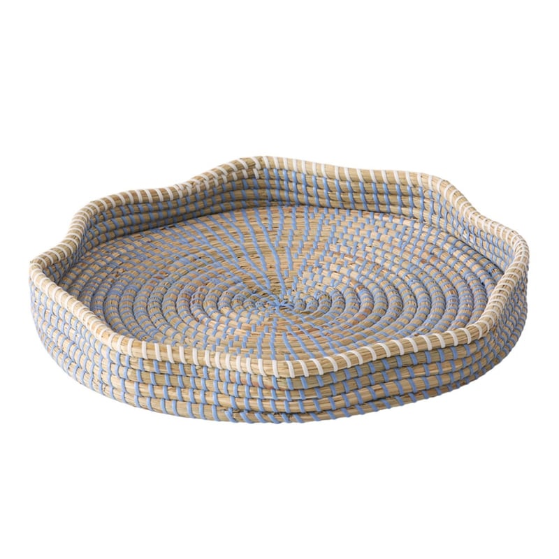 Scallop Blue Rattan Tray