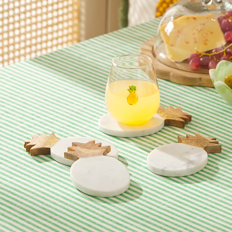Pineapple White & Natural Marble Coaster Pack of 4