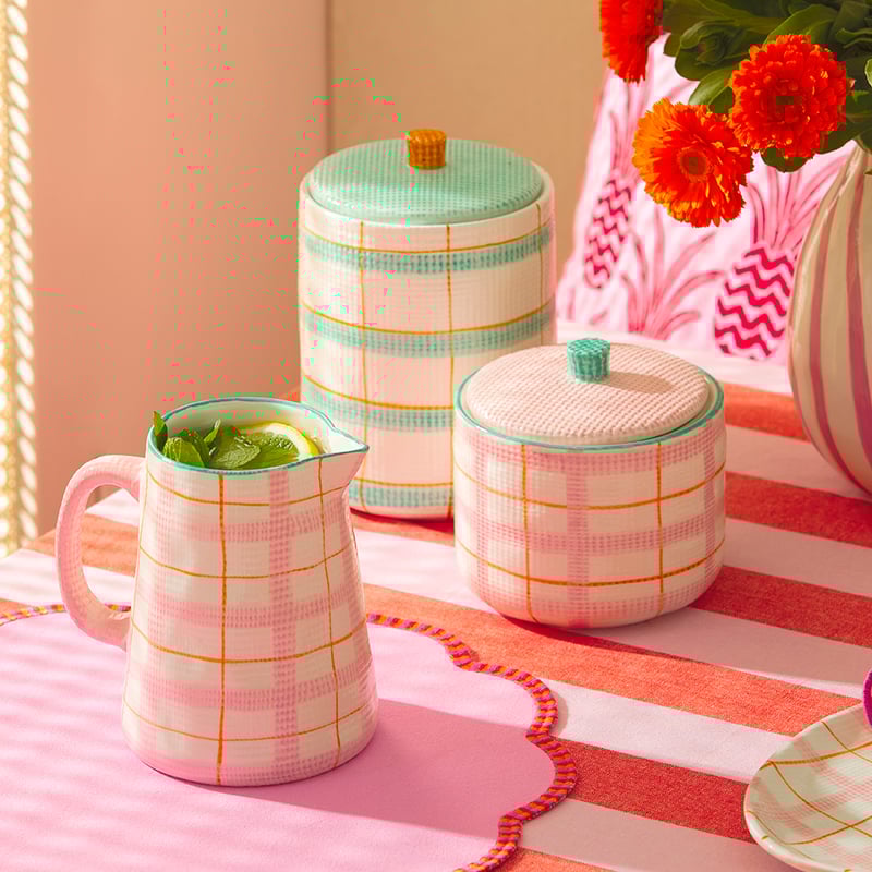 Edie Pink Check Jug