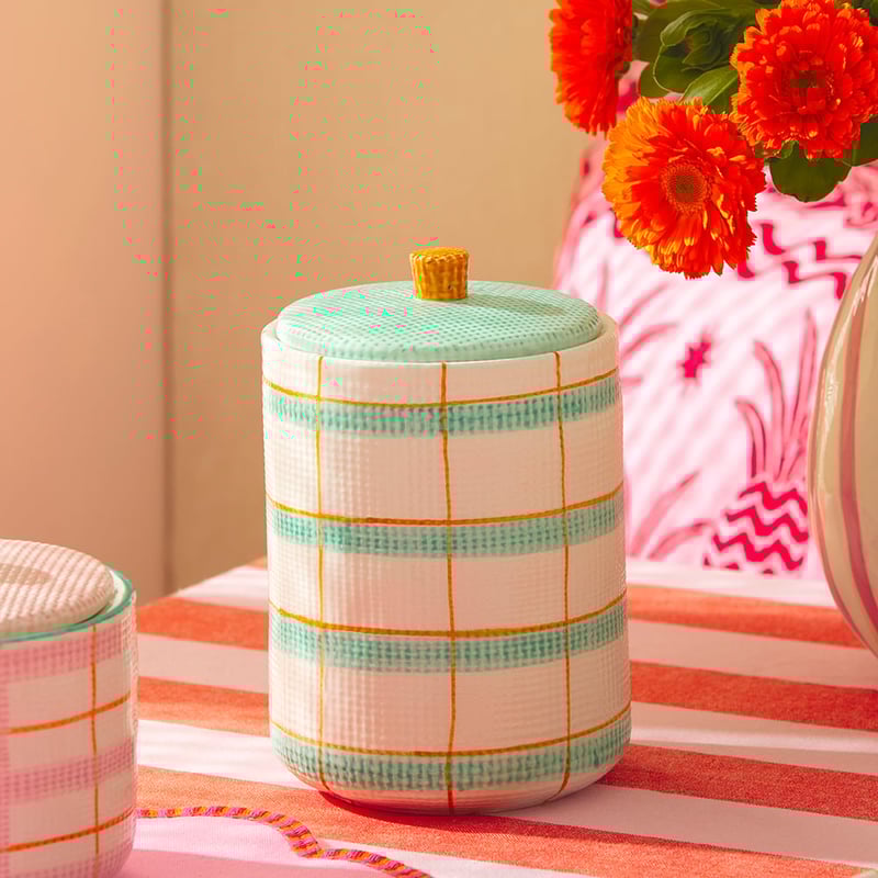 Edie Teal Check Large Canister