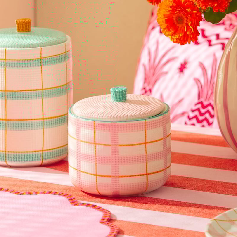 Edie Pink Check Small Canister