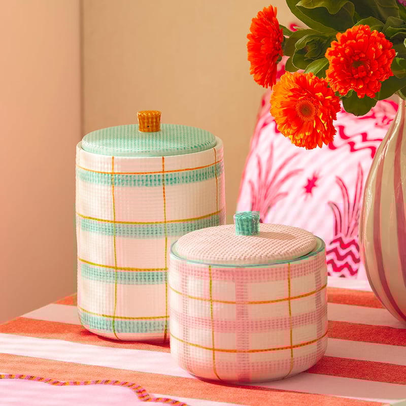 Edie Teal Check Large Canister