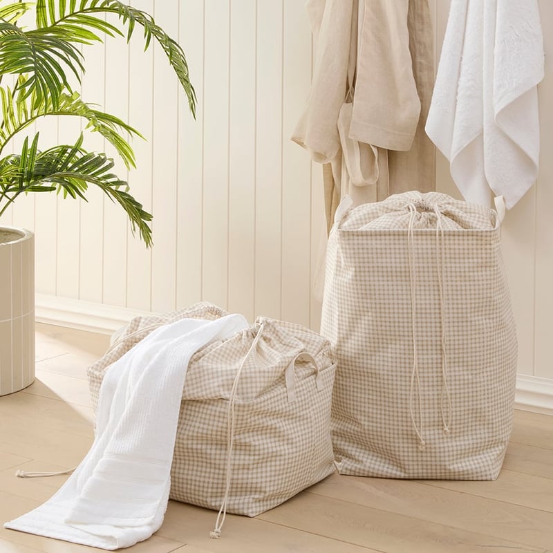 Collapsible Natural Gingham Storage Basket