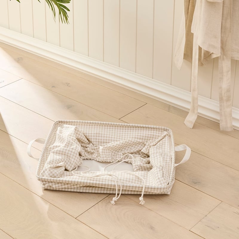 Collapsible Natural Gingham Storage Basket