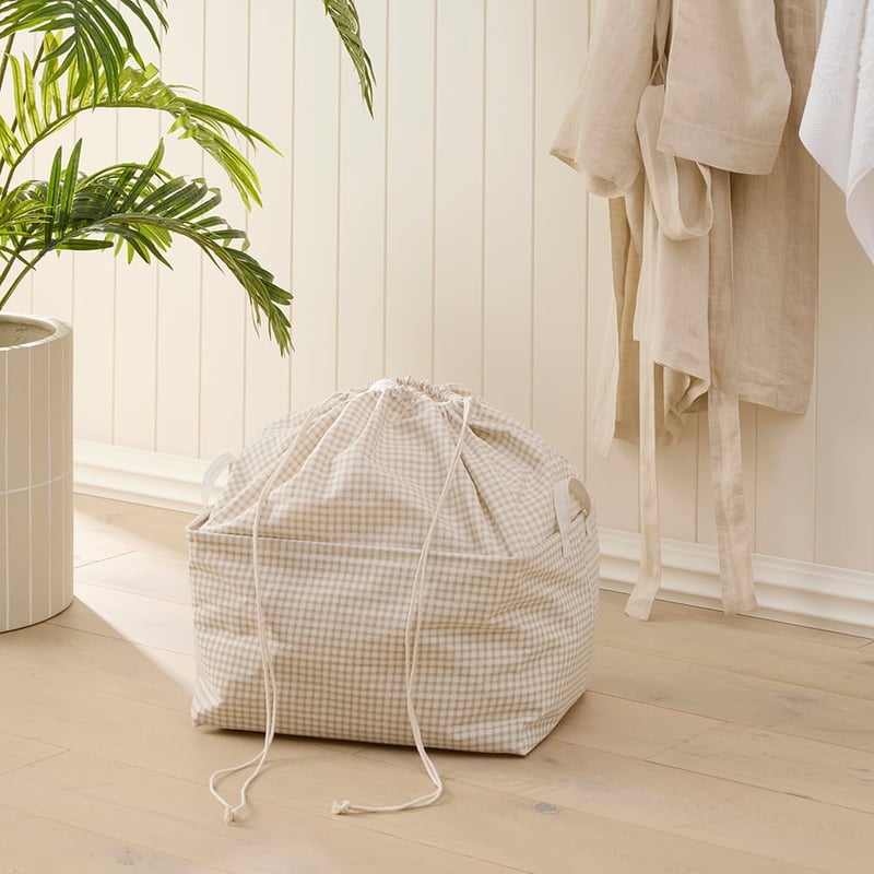 Collapsible Natural Gingham Storage Basket