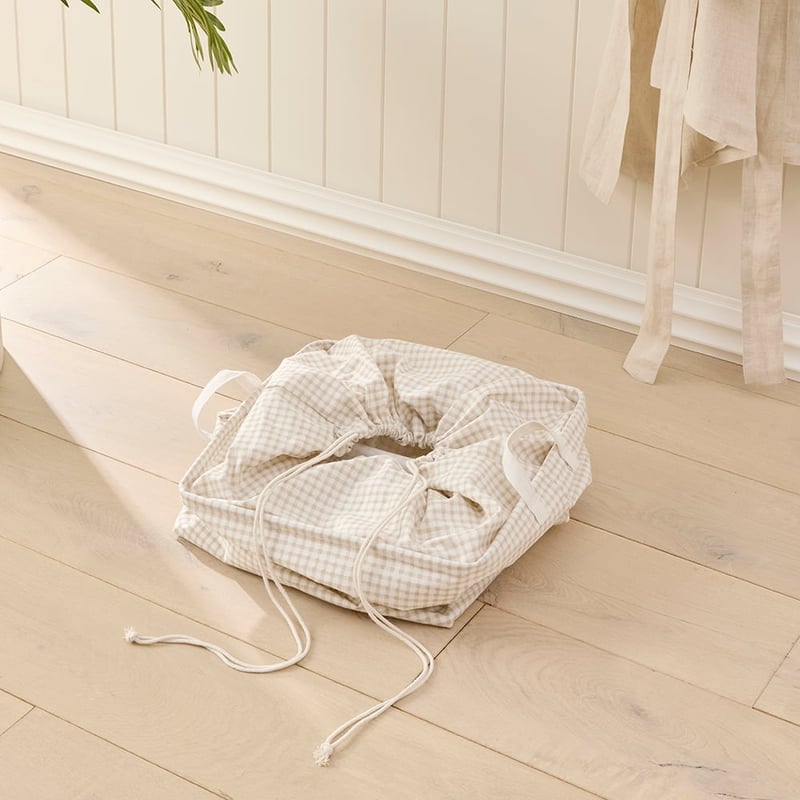 Collapsible Natural Gingham Storage Basket