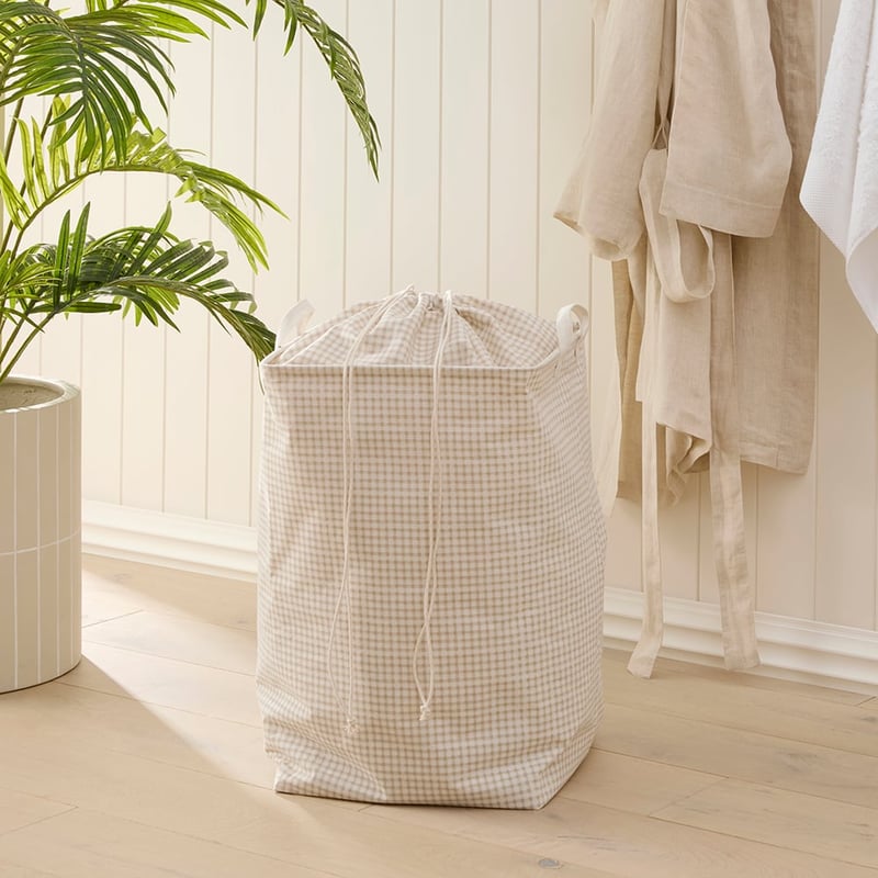 Collapsible Natural Gingham Storage Basket