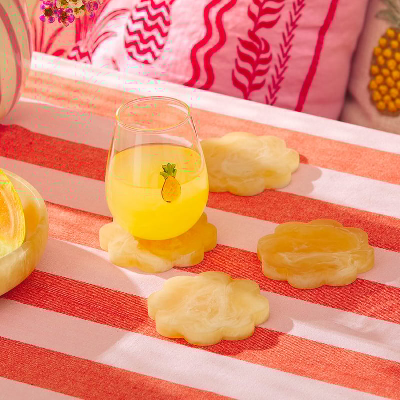 Calypso Matte Peach Scalloped Resin Coasters Set of 4
