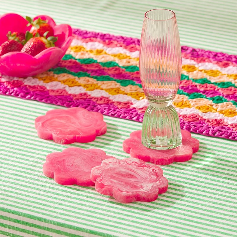 Calypso Matte Raspberry Scalloped Resin Coasters Set of 4