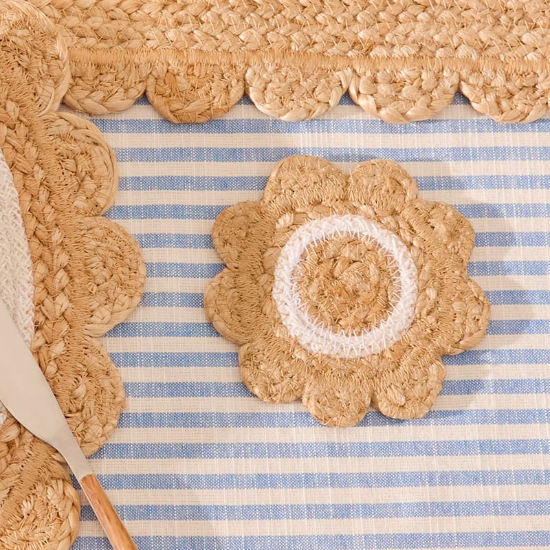 Siena Natural & White Jute Scalloped Coasters Pack of 4