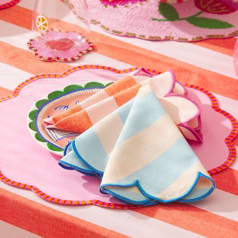 C'est La Vie Pink & Blue Scalloped Napkins Pack of 2