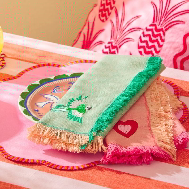 C'est La Vie Pink & Green Fringe Napkins Pack of 2