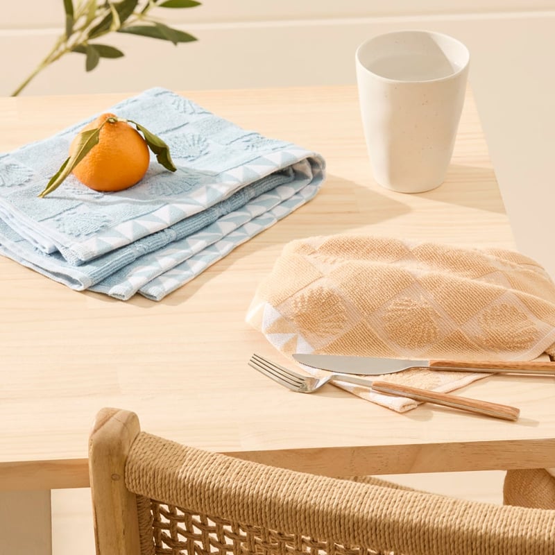 Seashells Blue & Natural Cotton Bamboo Tea Towel Pack of 2