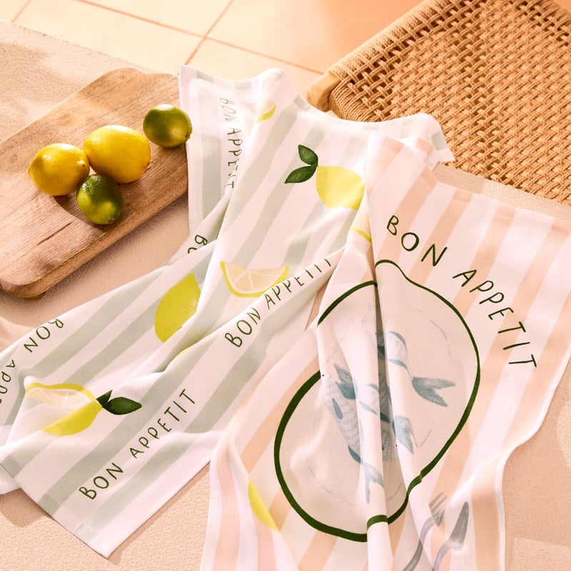 Bon Appetit Lemon Tea Towel Pack of 2