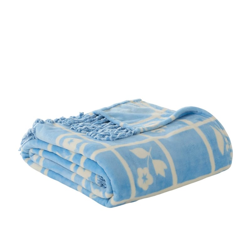 Supersoft Blue Floral Check Blanket