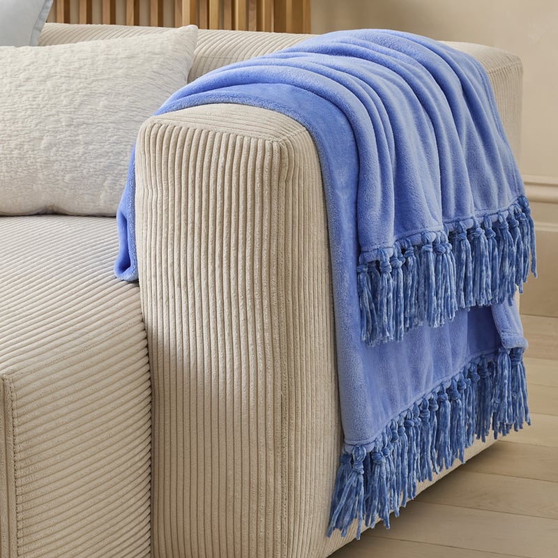 Aspen Blue Fleece Tassel Throw