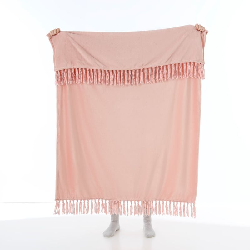 Aspen Dusky Rose Fleece Tassel Throw