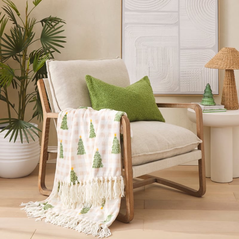 Aspen Natural Christmas Tree Fleece Tassel Throw