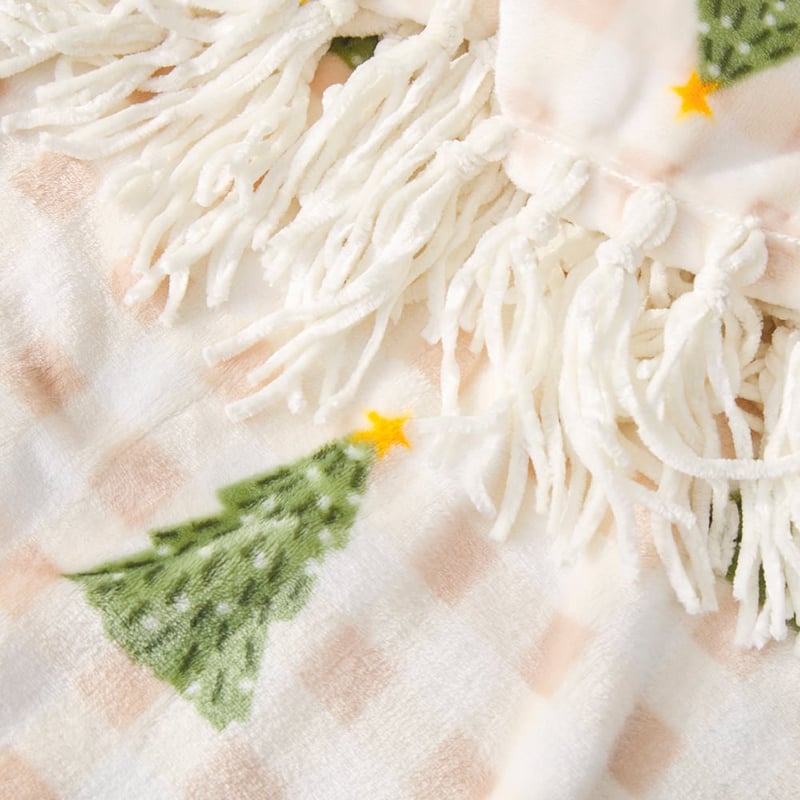 Aspen Natural Christmas Tree Fleece Tassel Throw