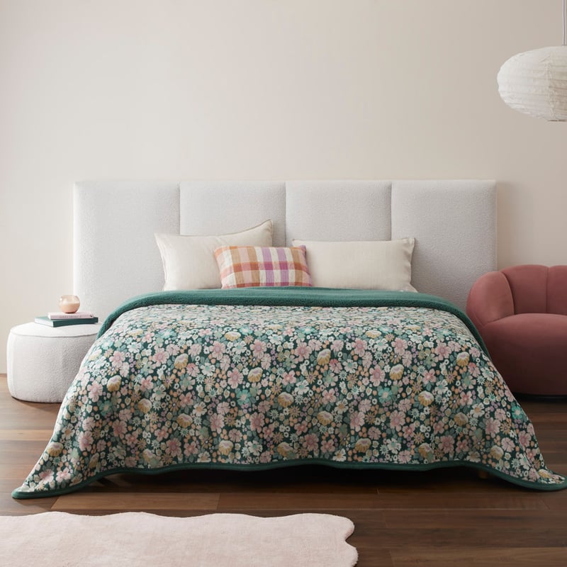 Sherpa Libertine Floral Green Blanket