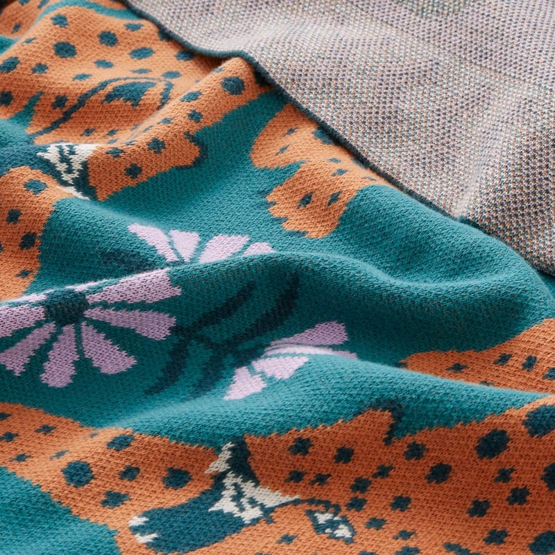Cheetah Teal Knitted Throw