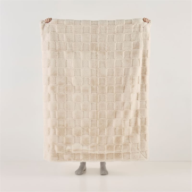 Clea Natural Check Fur Throw