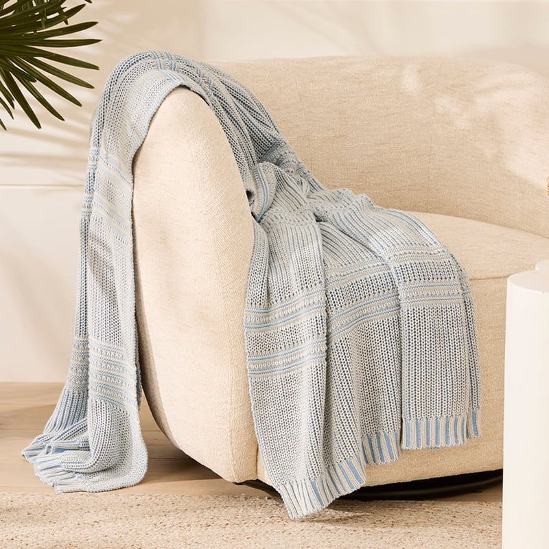 Buxton Chambray Blue Knit Throw