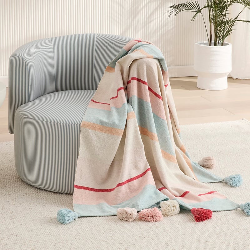 Coastal Villa Blue & Pinks Stripe Throw