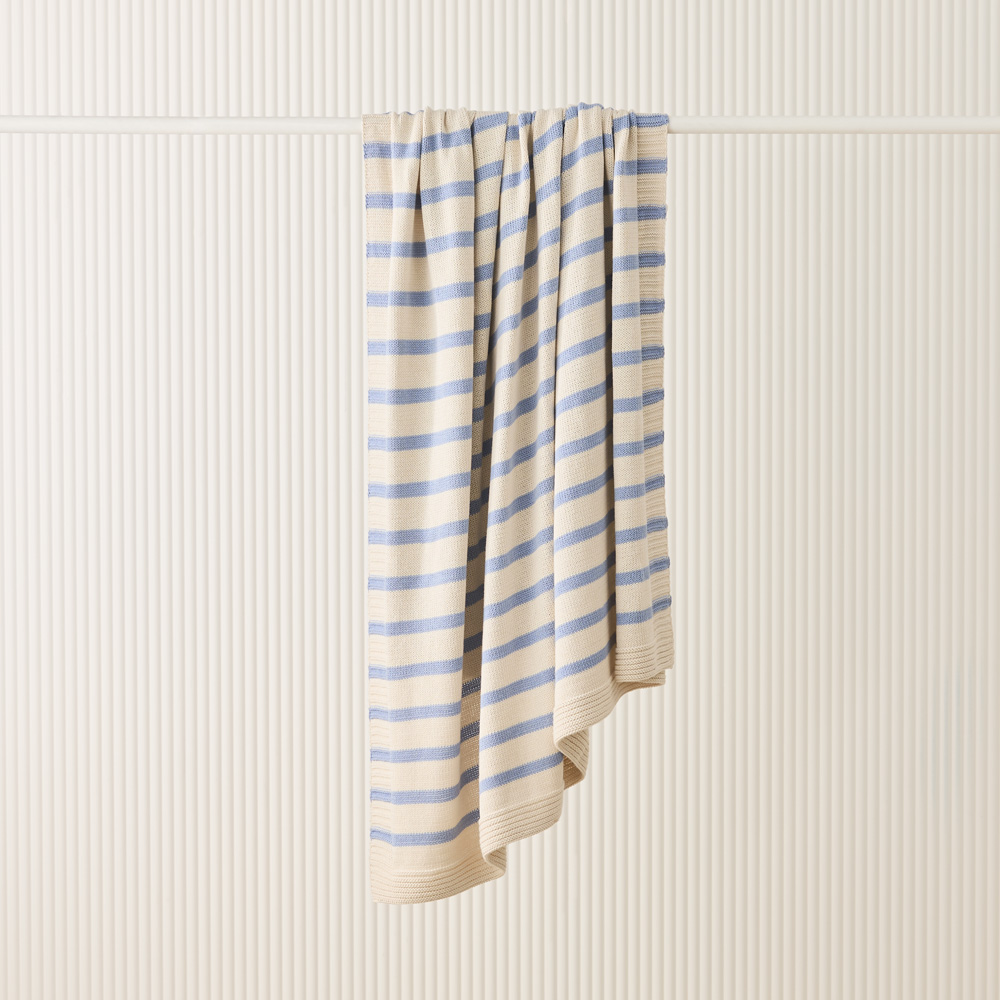 Delia Natural & Blue Knit Throw