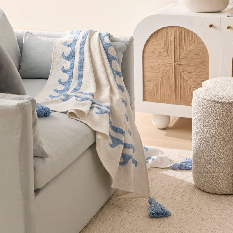 Wave White & Blue Throw