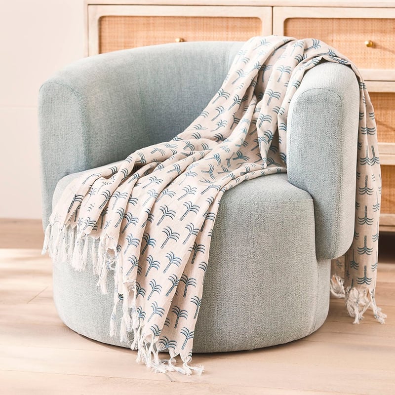 Delhi Blue Palm Linen Throw